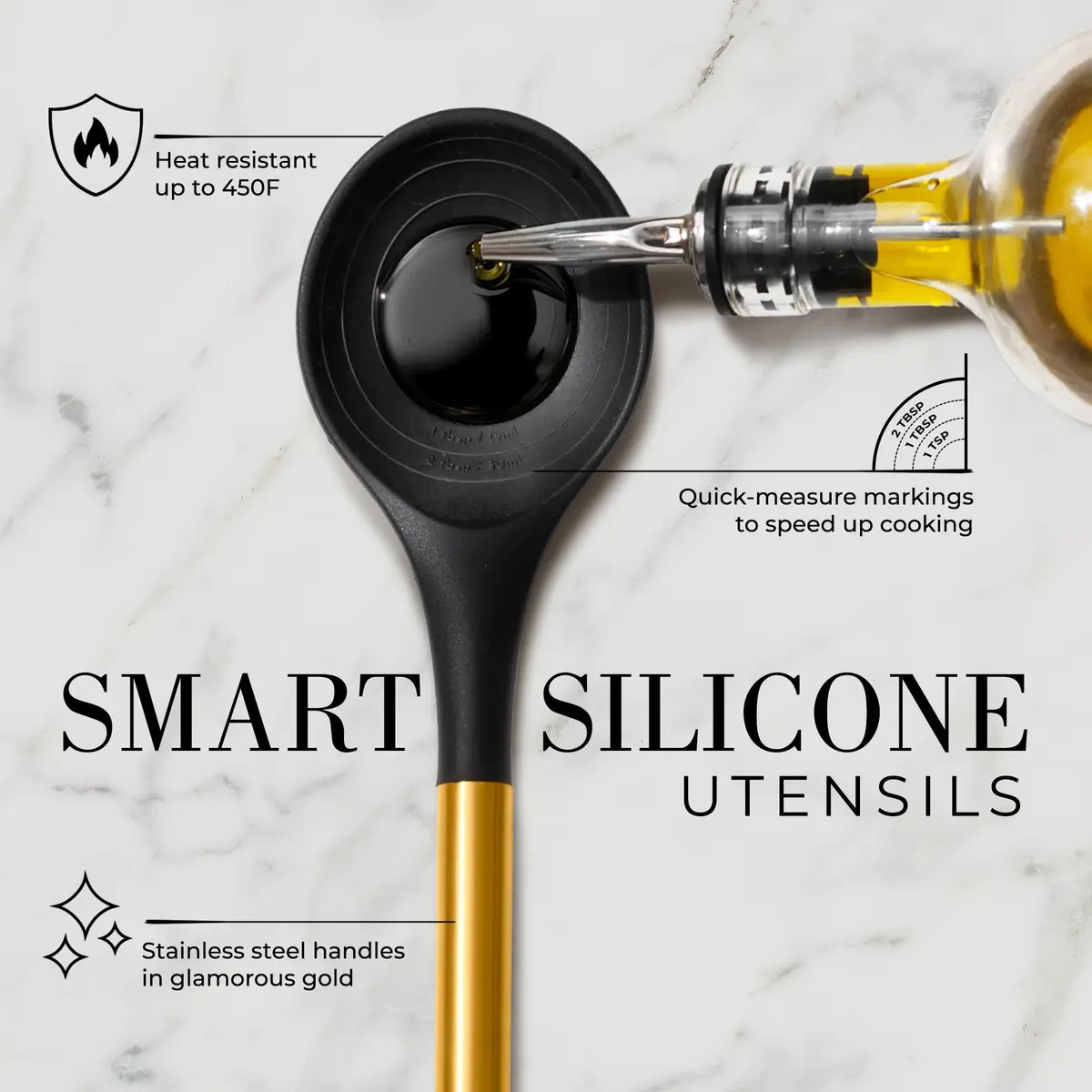 Styled Settings Black and Gold Kitchen Utensils Set with Holder, 8-Piece | Modern Nonstick Silicone & Ceramic Design - view 8