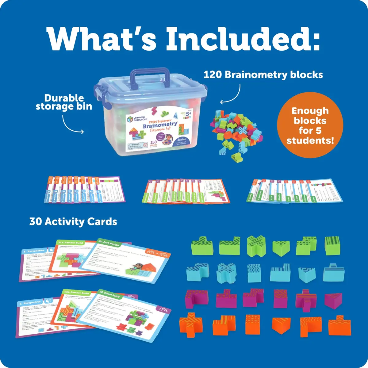 Learning Resources STEM Explorers Brainometry Classroom Set | 150 Pieces (120 Blocks + 30 Puzzles) - view 6