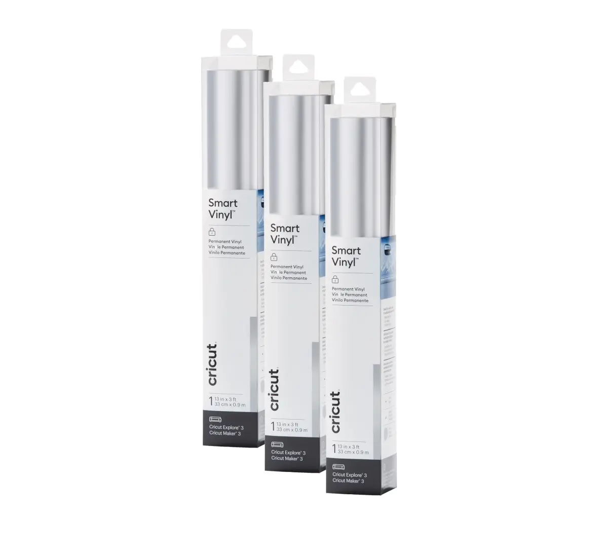 Cricut Smart Permanent Vinyl, Matte Metallic Silver - 3-Pack of 3ft Rolls (13"x36") - Matless Cutting - main product image