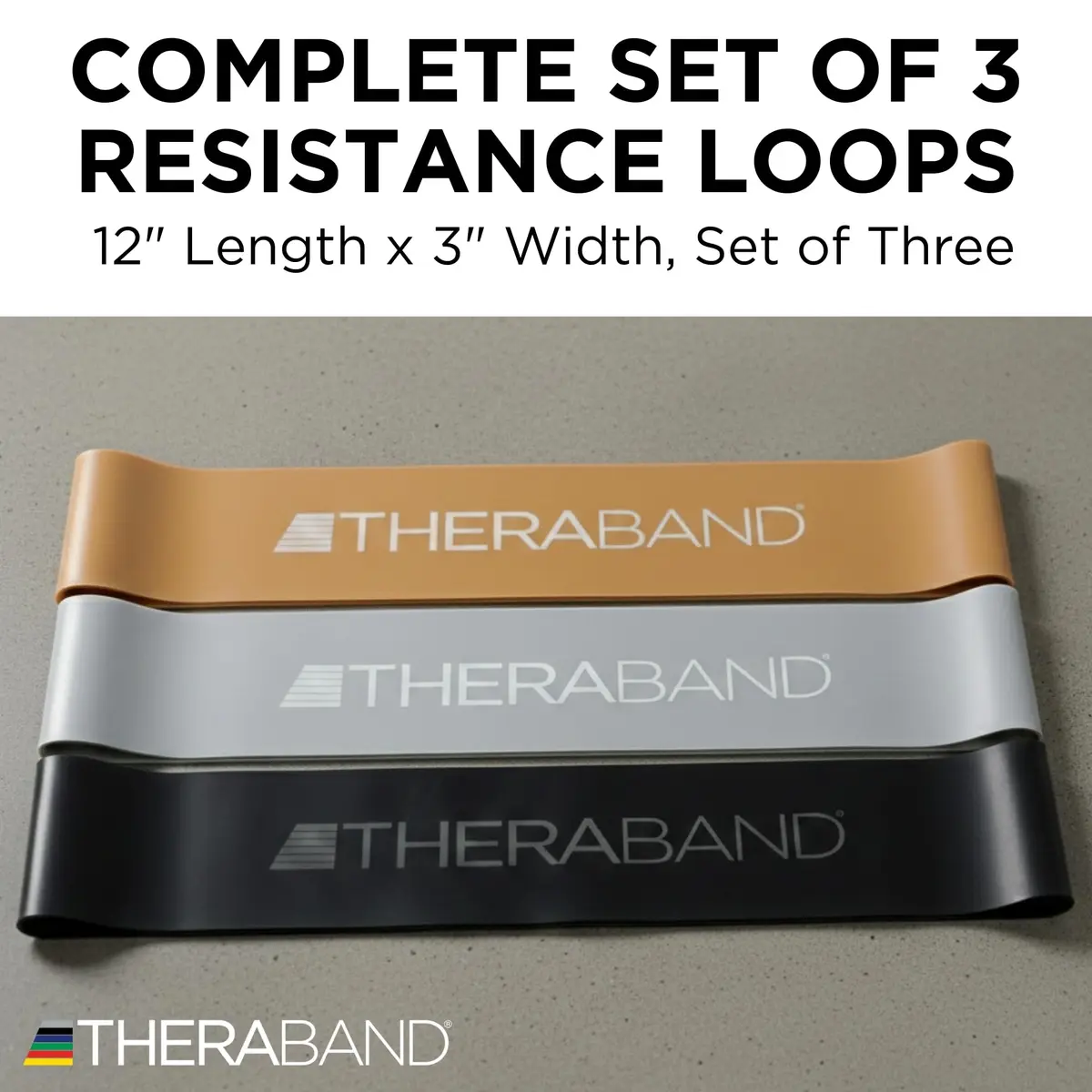 THERABAND Resistance Band Loop Set of 3, 12" (30.48 cm) Black/Silver/Gold | Advanced Strength & Mobility Training - view 3