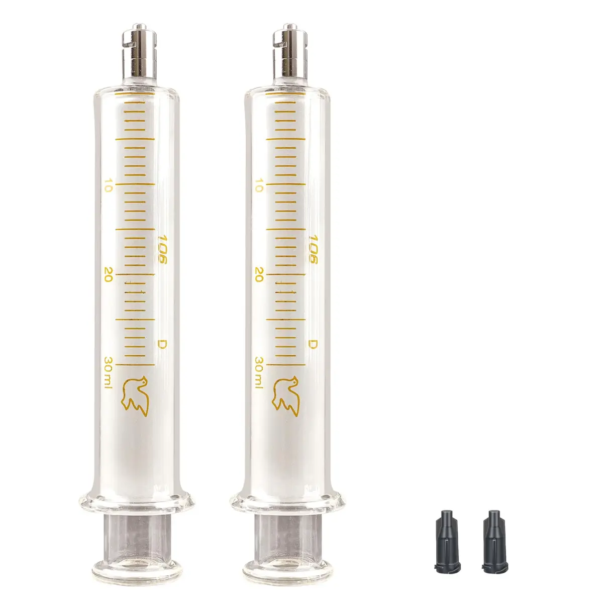 Jiaxix 30ml/cc Glass Syringe with Metal Head and Caps (2-Pack, 60ml Total) | Reusable, High-Temp Resistant, Clear Scale - main product image
