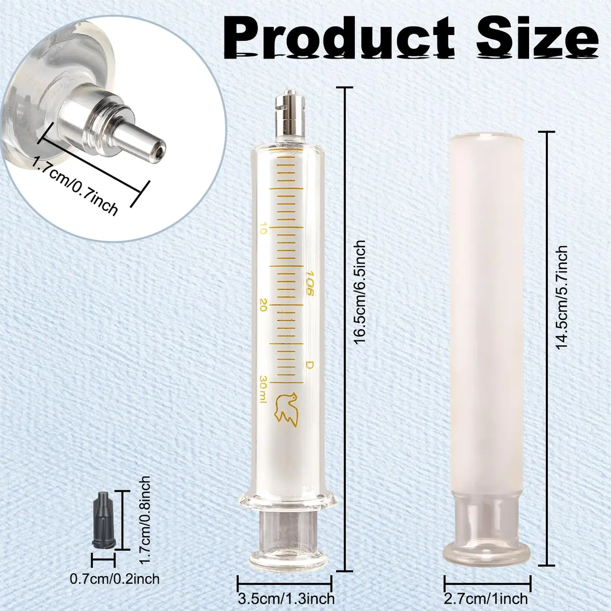 Jiaxix 30ml/cc Glass Syringe with Metal Head and Caps (2-Pack, 60ml Total) | Reusable, High-Temp Resistant, Clear Scale - view 2