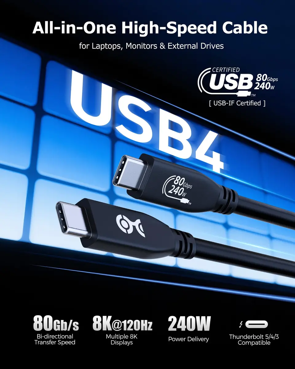 Cable Matters USB4 Cable 4.9ft | 80Gbps Thunderbolt 5/4 Compatible, 8K Video, 240W Power - view 3