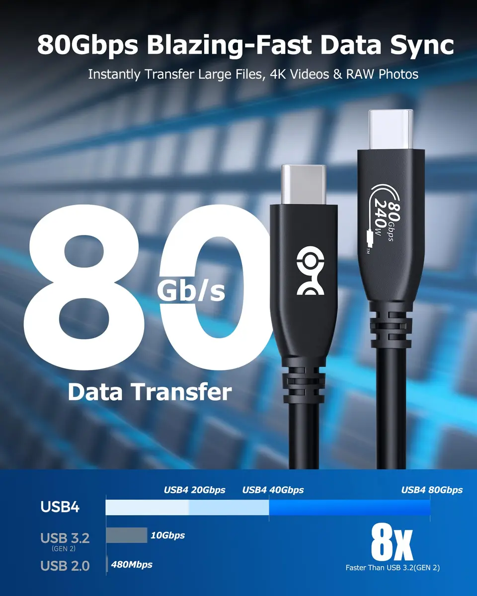 Cable Matters USB4 Cable 4.9ft | 80Gbps Thunderbolt 5/4 Compatible, 8K Video, 240W Power - view 4