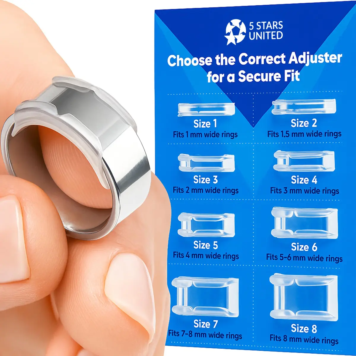 5 STARS UNITED Clip Ring Adjusters 8 Sizes (1-8mm Flat Bands) | Secure Fit for Loose Rings - view 2