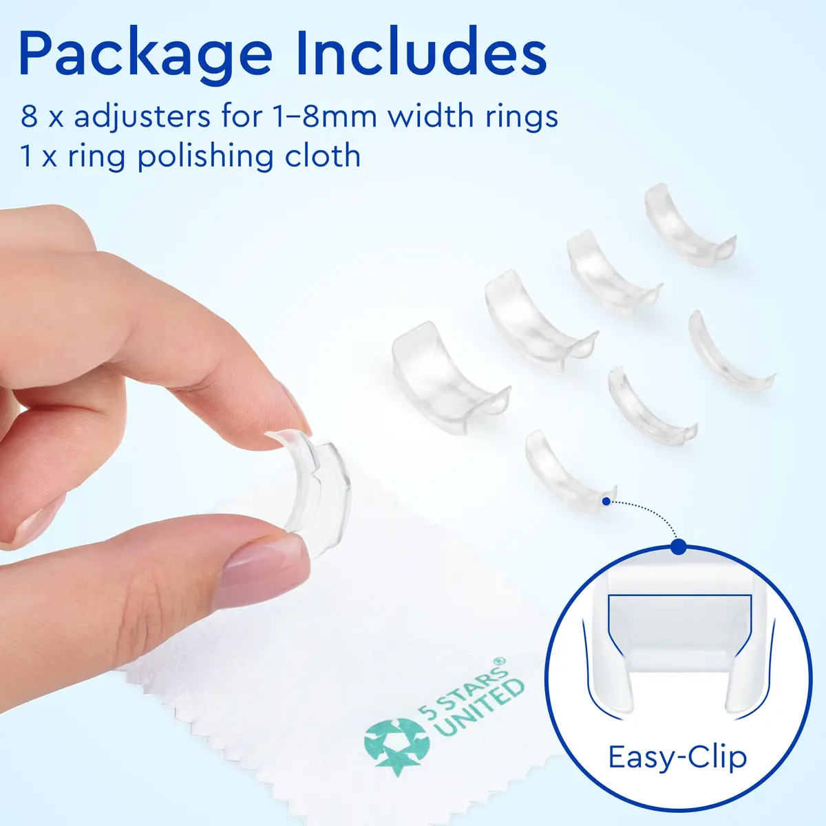 5 STARS UNITED Clip Ring Adjusters 8 Sizes (1-8mm Flat Bands) | Secure Fit for Loose Rings - view 3