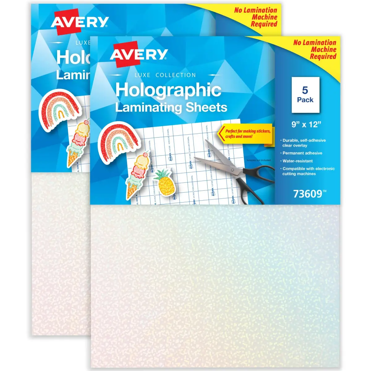 Avery Luxe Collection Holographic Laminating Sheets Speckled Dots 9" x 12" (20 Sheets Total) | Self-Adhesive, No Machine Needed - main product image