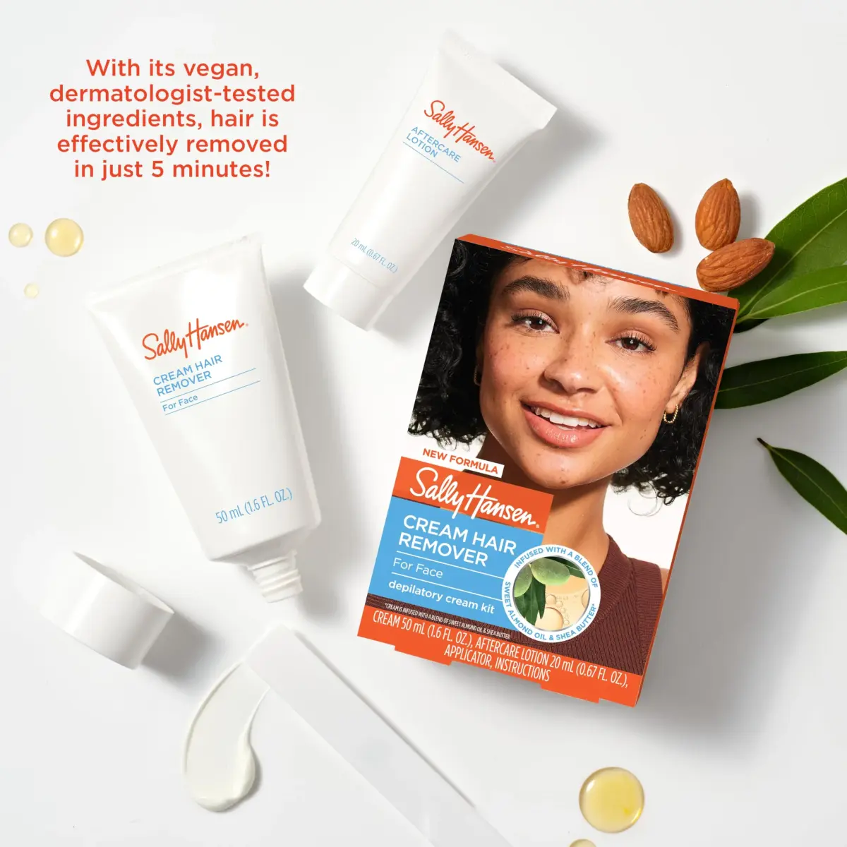 Sally Hansen Cream Hair Remover for Face 50ml (1.7 Fl Oz) | Vegan Formula for Smooth Skin - view 3