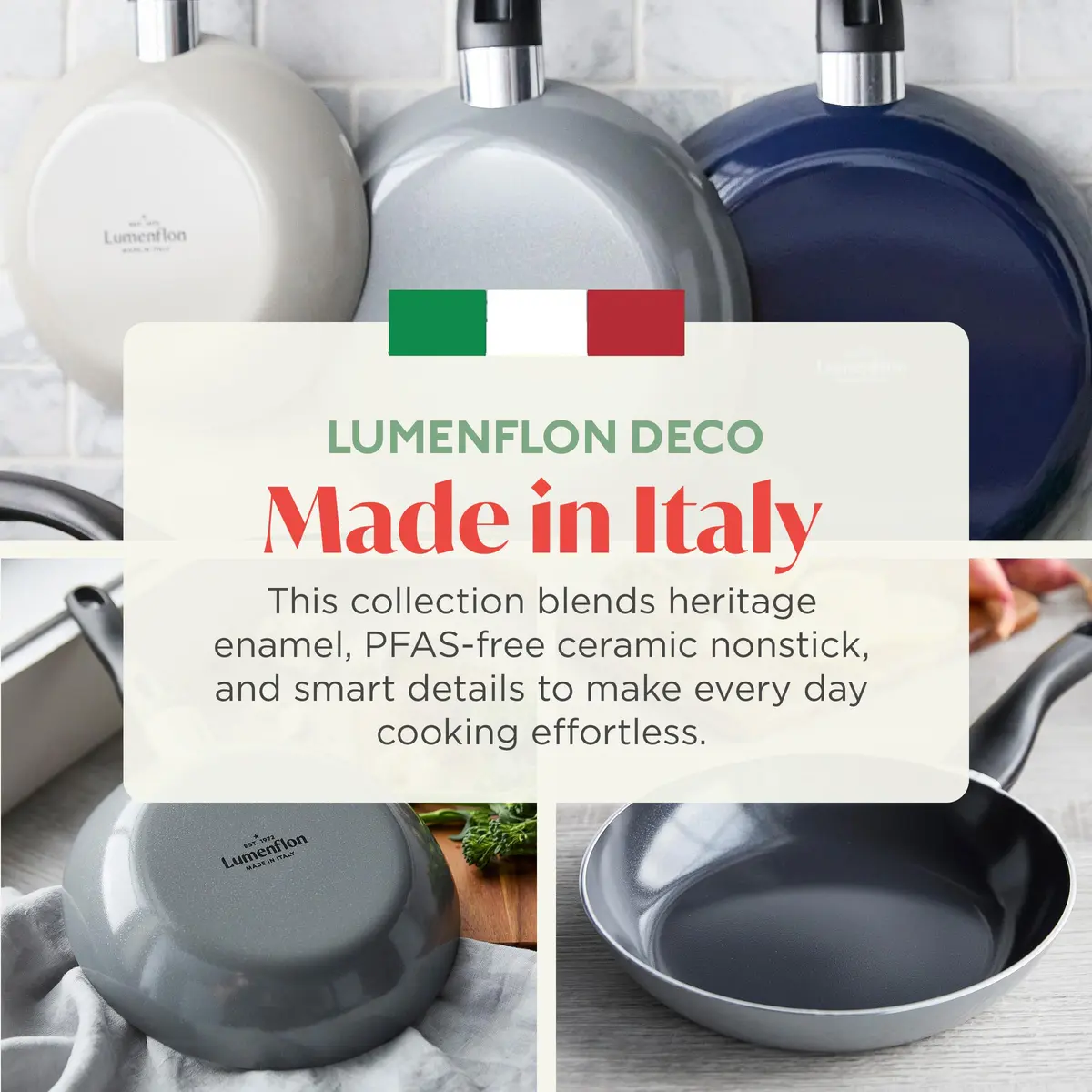 Lumenflon Deco 9.5” Nonstick Frying Pan Skillet | Italian Made, PFAS-Free, Dishwasher & Metal Safe, High Walls, Gray - view 4