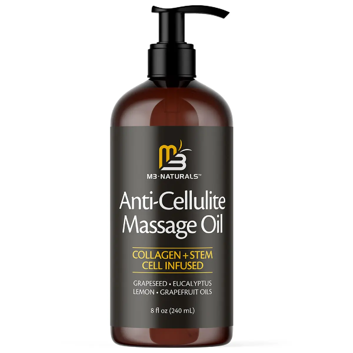 M3 Naturals Anti Cellulite Oil & Lymphatic Drainage Massager Kit | 8 fl oz (237 ml) | Smoother Skin - view 2