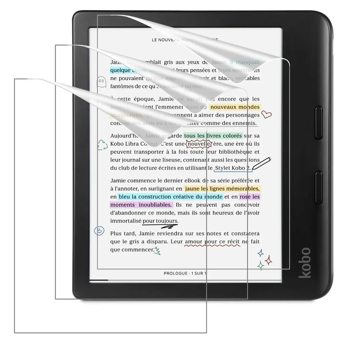 MoKo Anti-Glare Screen Protector for Kobo Libra Colour 7 Inch 2024 / Libra 2 E-Reader 7" 2021 | 3 Pack Matte PET Film - main product image