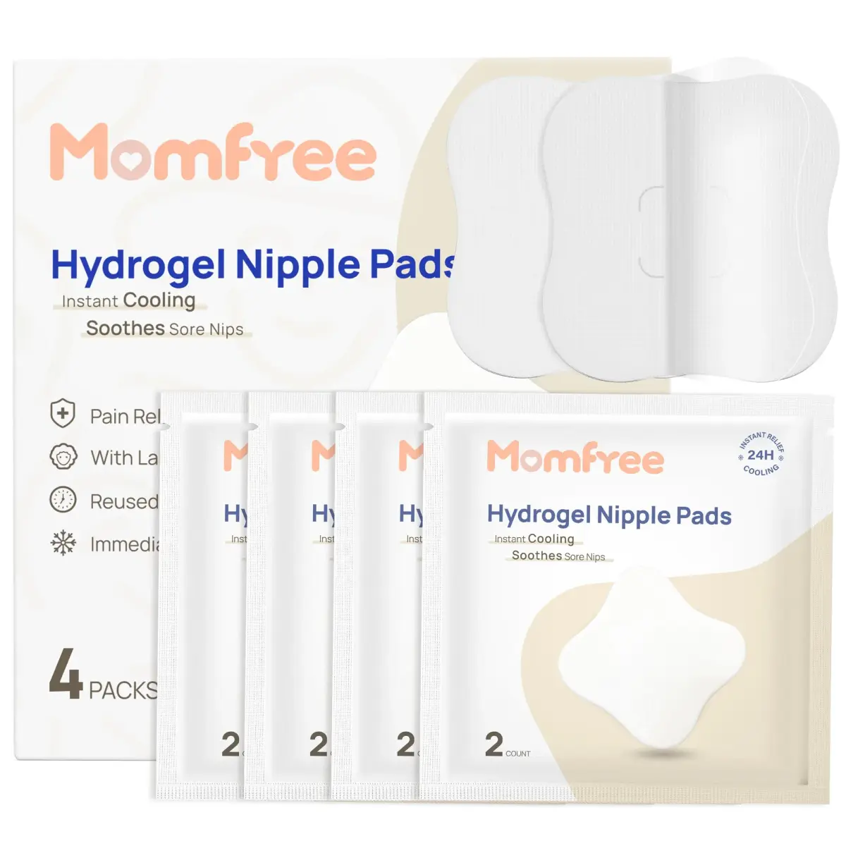 Momfree Cooling Nipple Pads for Breastfeeding 8 Count | Hydrogel Gel Pad Instant Cooling Relief - main product image