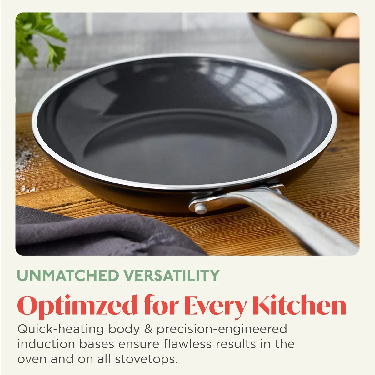 Lumenflon Orfeo 9.5” Nonstick Frying Pan, Made in Italy, Diamond Ceramic PFAS-Free Cookware, Induction Ready, Scratch Resistant, Dishwasher Safe, Black | 9.5 inch diameter - view 2