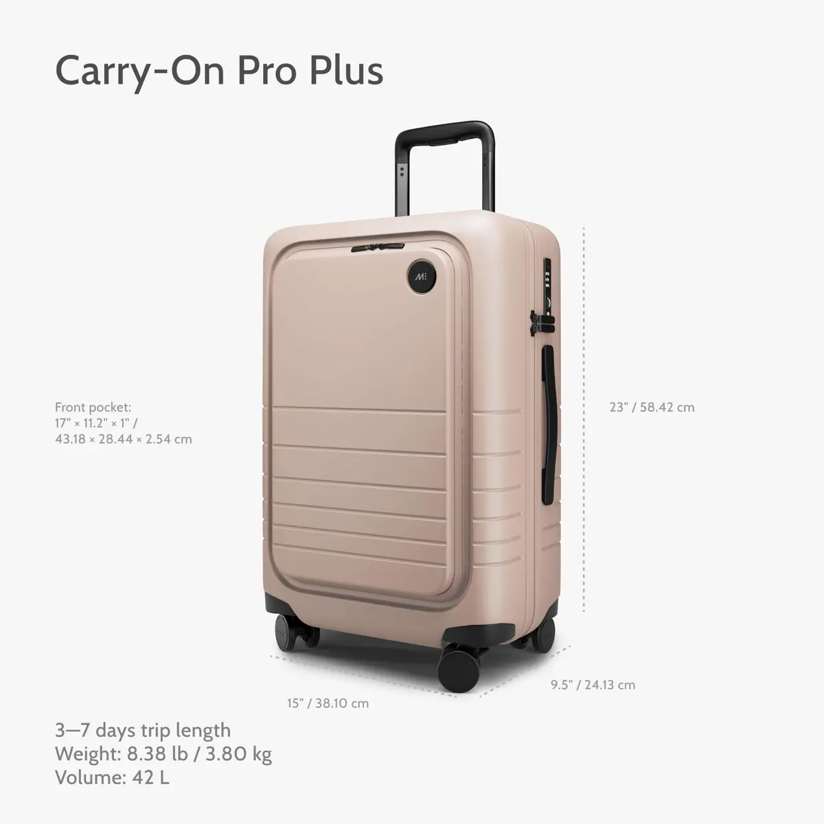 Monos Carry-On Pro Plus 23" | Hardside Spinner, TSA Lock, 360° Wheels, Airline-Approved, Rose Quartz - view 3