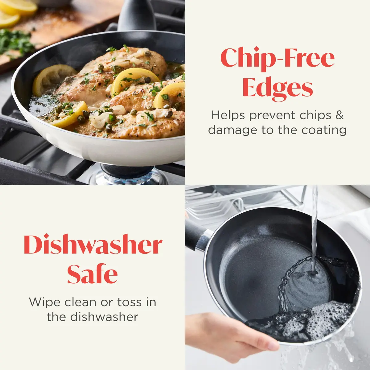 Lumenflon Deco 9.5” Nonstick Frying Pan Skillet | Italian Made, PFAS-Free, Dishwasher & Metal Safe, High Walls, Taupe - view 5
