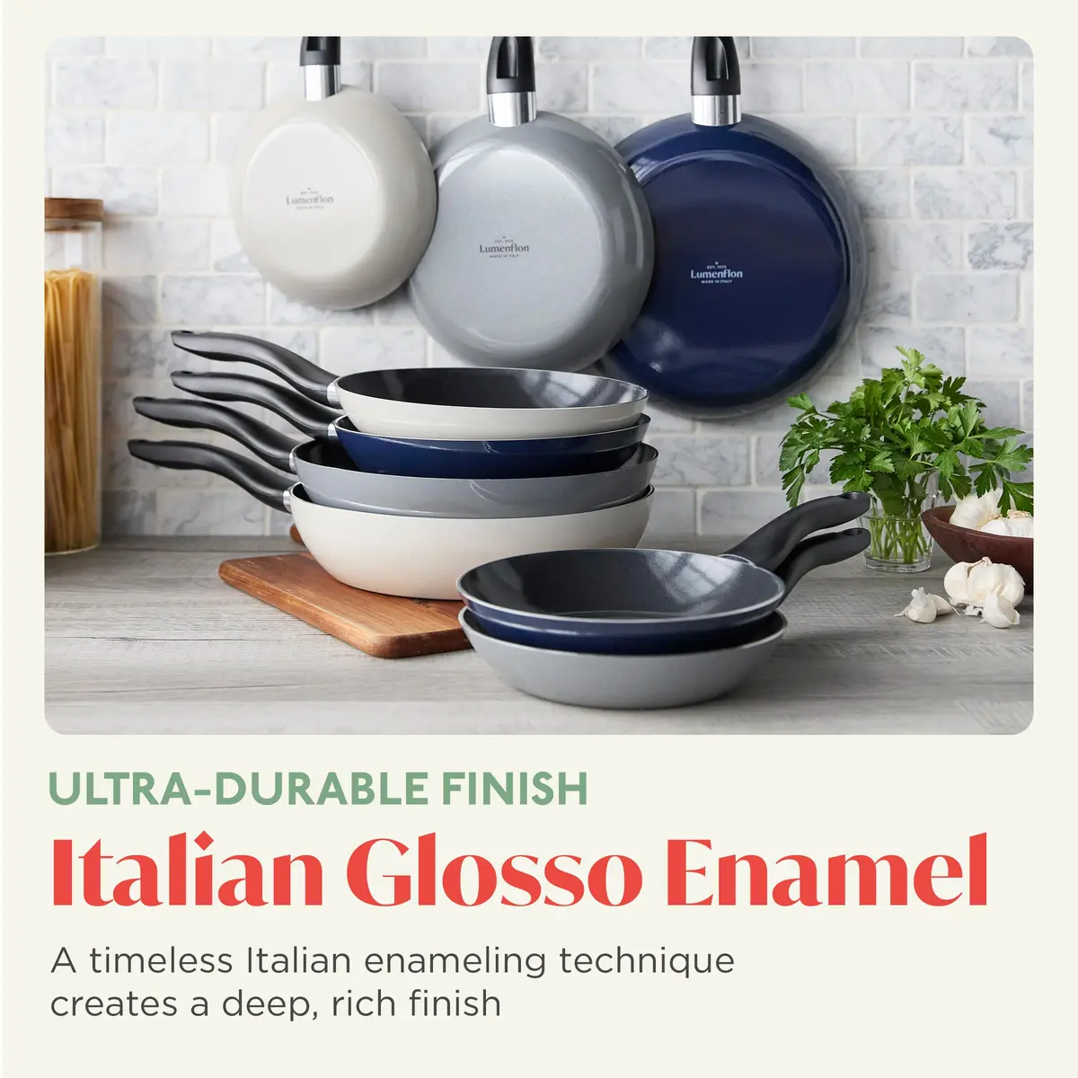 Lumenflon Deco 9.5” Nonstick Frying Pan Skillet | Italian Made, PFAS-Free, Dishwasher & Metal Safe, High Walls, Taupe - view 2