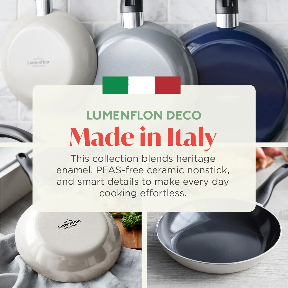 Lumenflon Deco 9.5” Nonstick Frying Pan Skillet | Italian Made, PFAS-Free, Dishwasher & Metal Safe, High Walls, Taupe - view 4