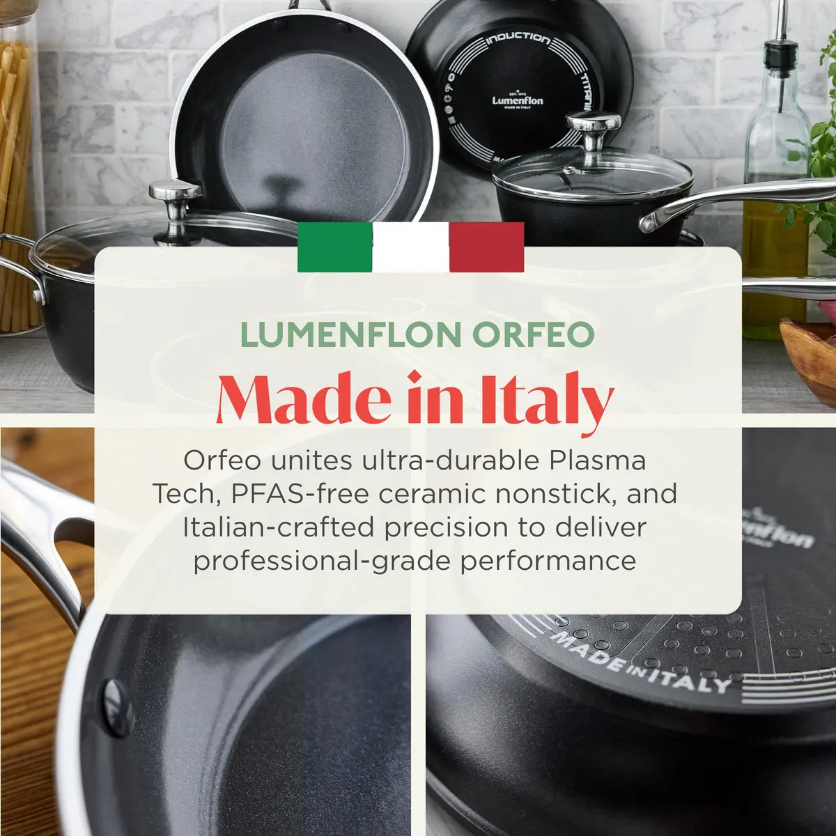 Lumenflon Orfeo 8” Nonstick Frying Pan Skillet | Made in Italy, Diamond Ceramic, Induction Ready, Dishwasher Safe - view 4