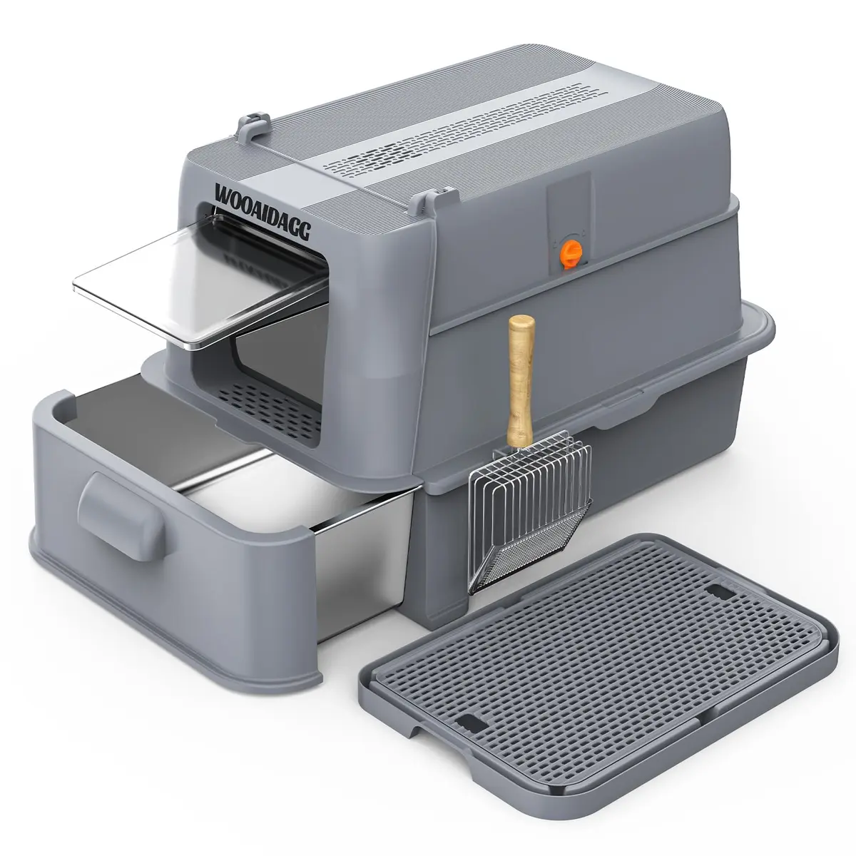 Wooaidagg Enclosed Stainless Steel Cat Litter Box 25" x 17" x 16.5" | Odor Control & Easy Cleaning - main product image