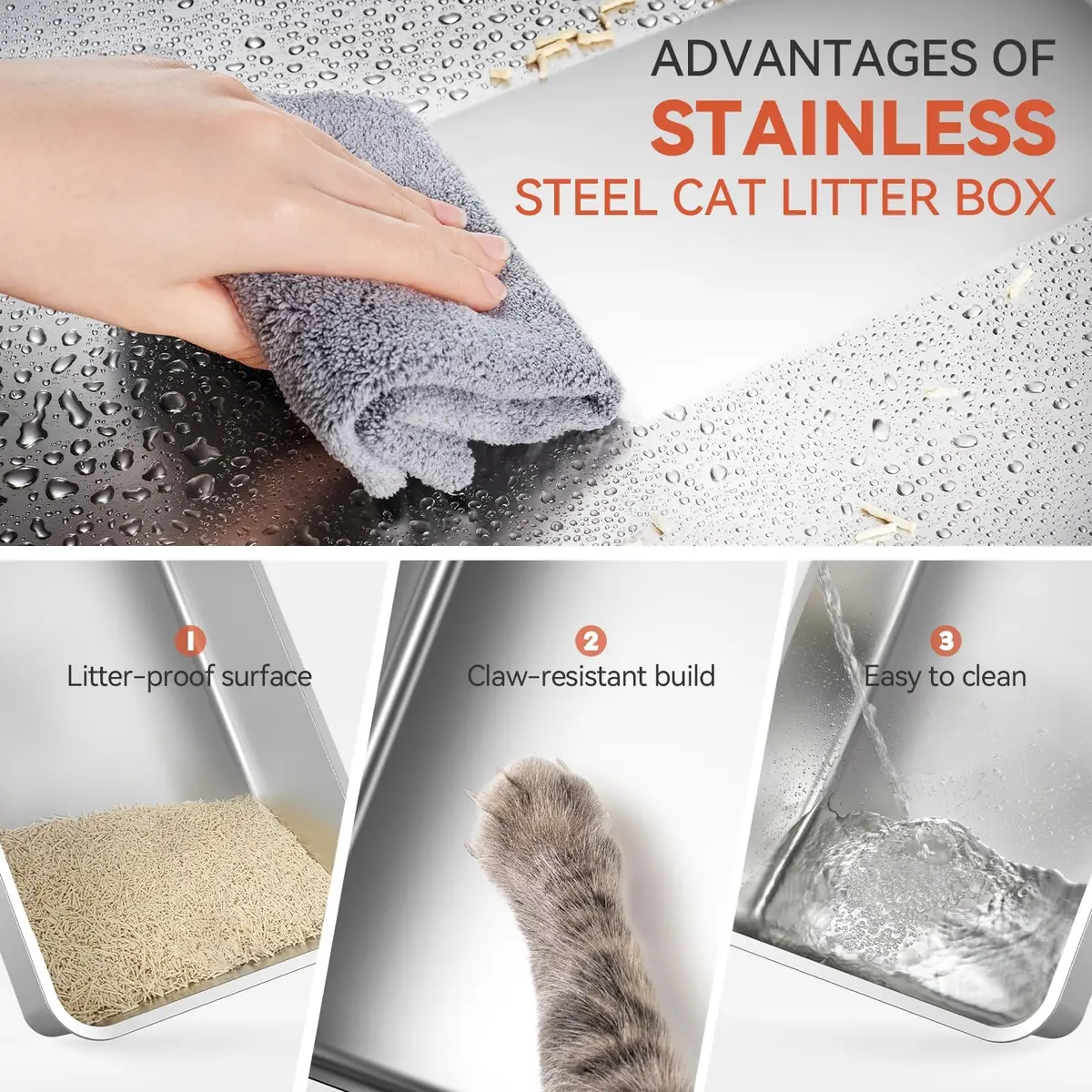 Wooaidagg Enclosed Stainless Steel Cat Litter Box 25" x 17" x 16.5" | Odor Control & Easy Cleaning - view 6