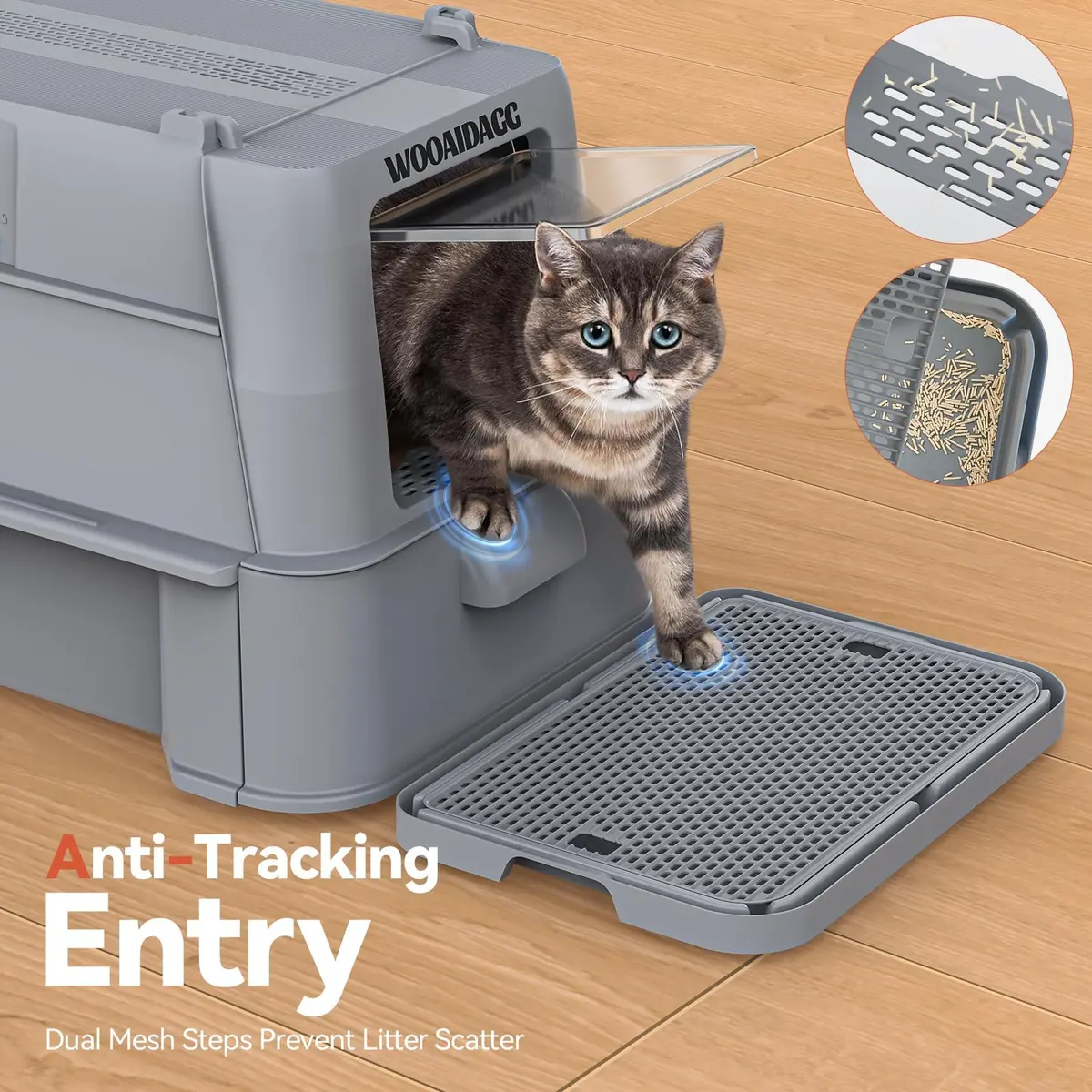 Wooaidagg Enclosed Stainless Steel Cat Litter Box 25" x 17" x 16.5" | Odor Control & Easy Cleaning - view 7