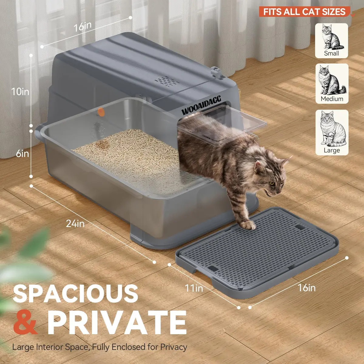 Wooaidagg Enclosed Stainless Steel Cat Litter Box 25" x 17" x 16.5" | Odor Control & Easy Cleaning - view 3