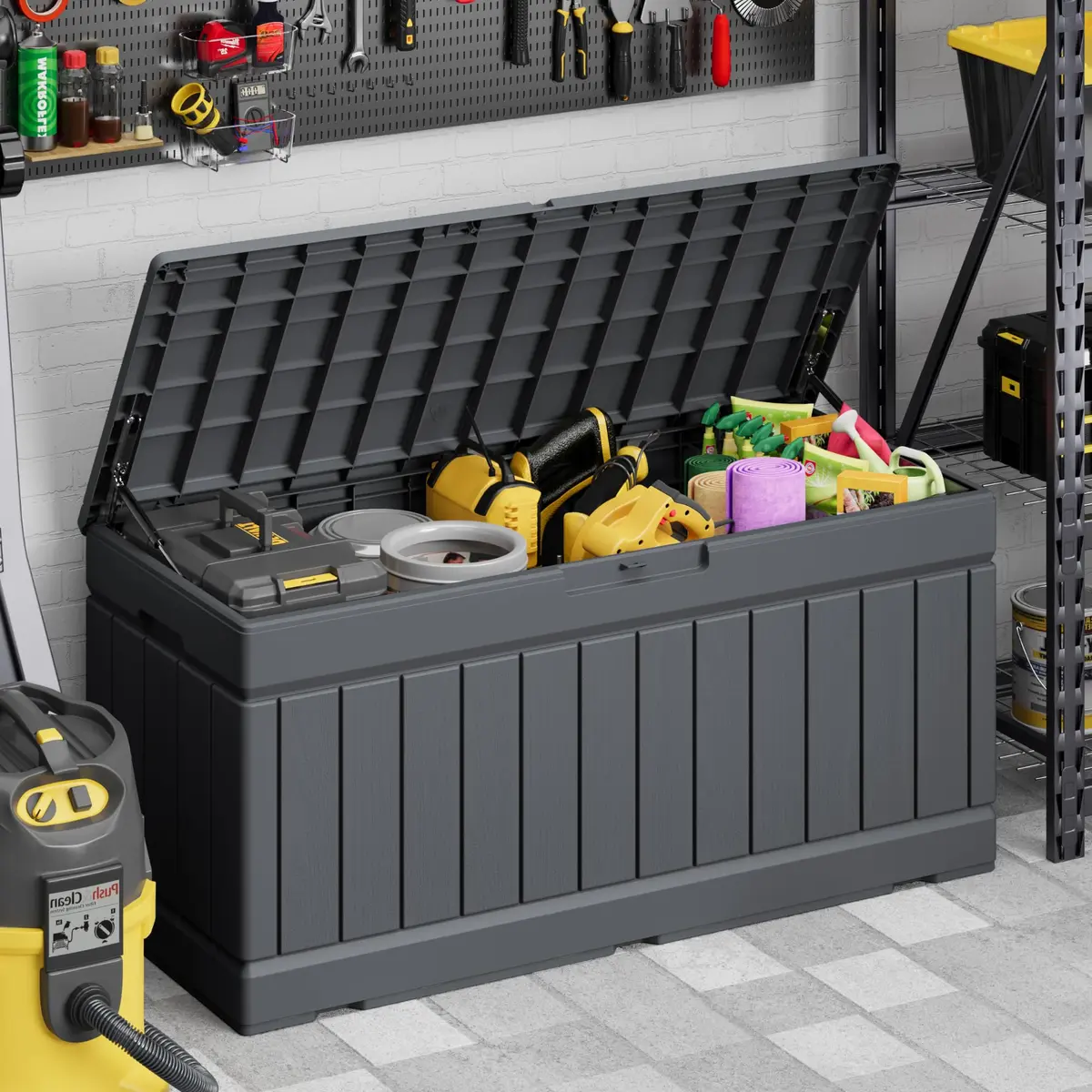 Devoko 78 Gallon Deck Box Waterproof Resin Outdoor Storage Bench with Lockable Lid - view 5