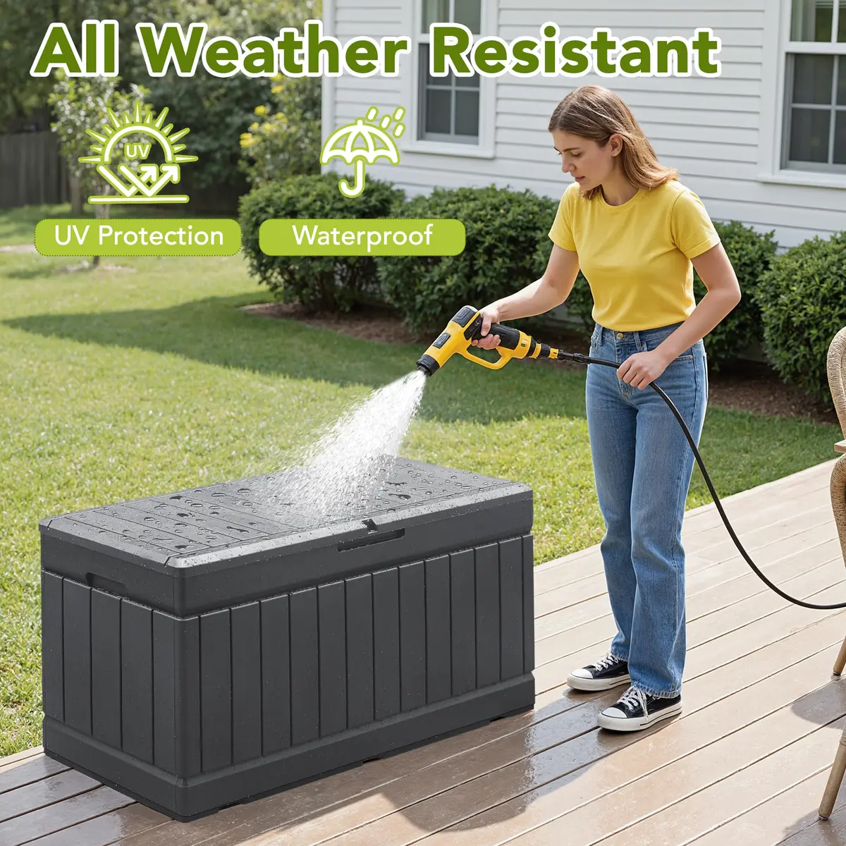 Devoko 78 Gallon Deck Box Waterproof Resin Outdoor Storage Bench with Lockable Lid - view 7