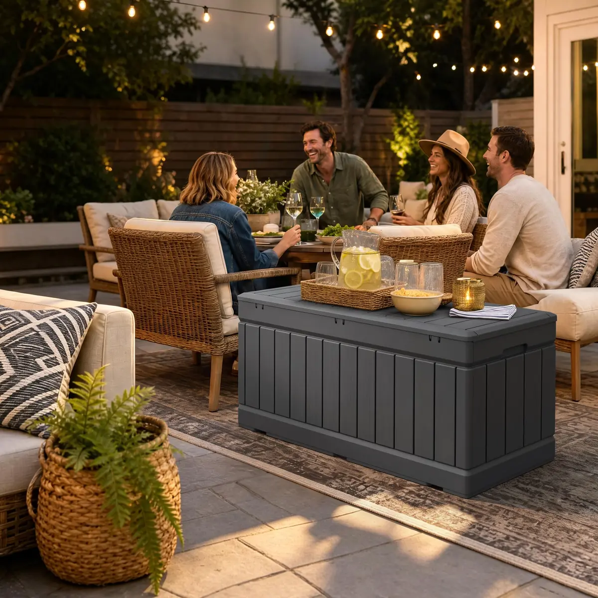 Devoko 78 Gallon Deck Box Waterproof Resin Outdoor Storage Bench with Lockable Lid - view 8