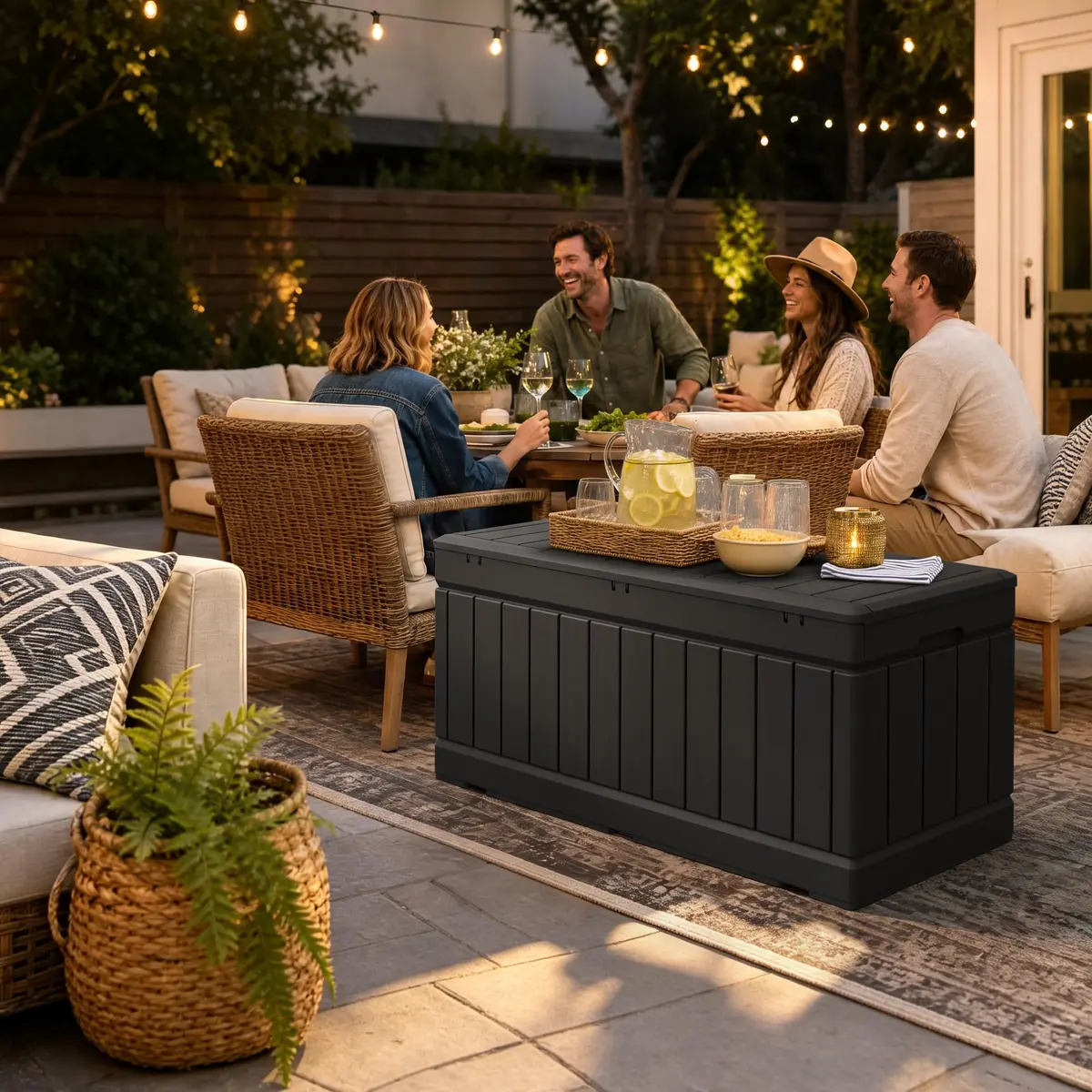 Devoko 78 Gallon Deck Box Waterproof Resin Outdoor Storage Bench with Lockable Lid - view 7