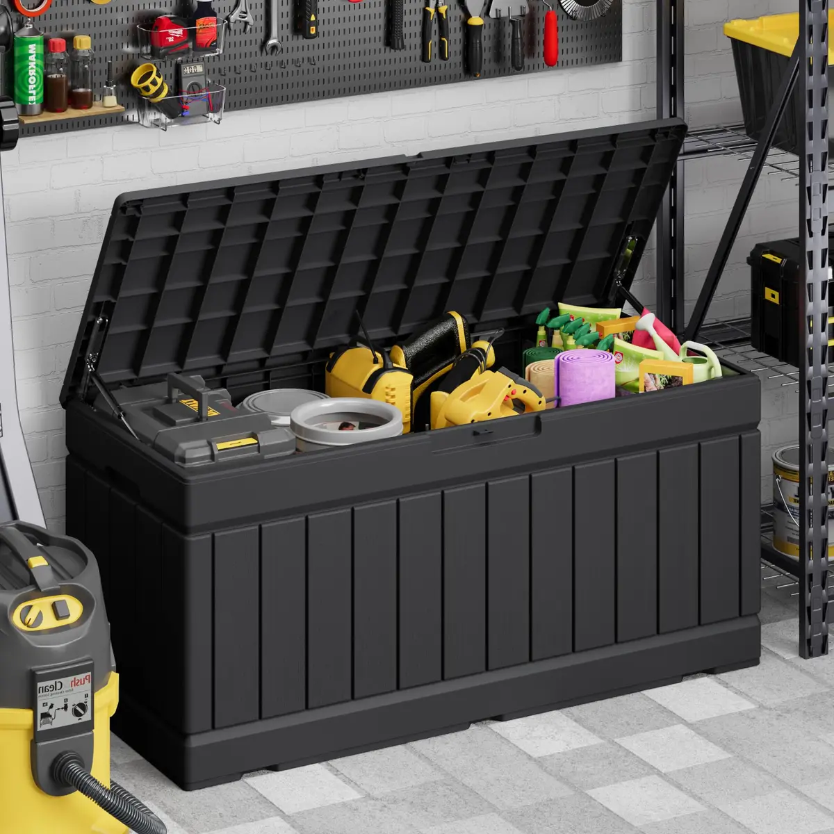 Devoko 78 Gallon Deck Box Waterproof Resin Outdoor Storage Bench with Lockable Lid - view 8