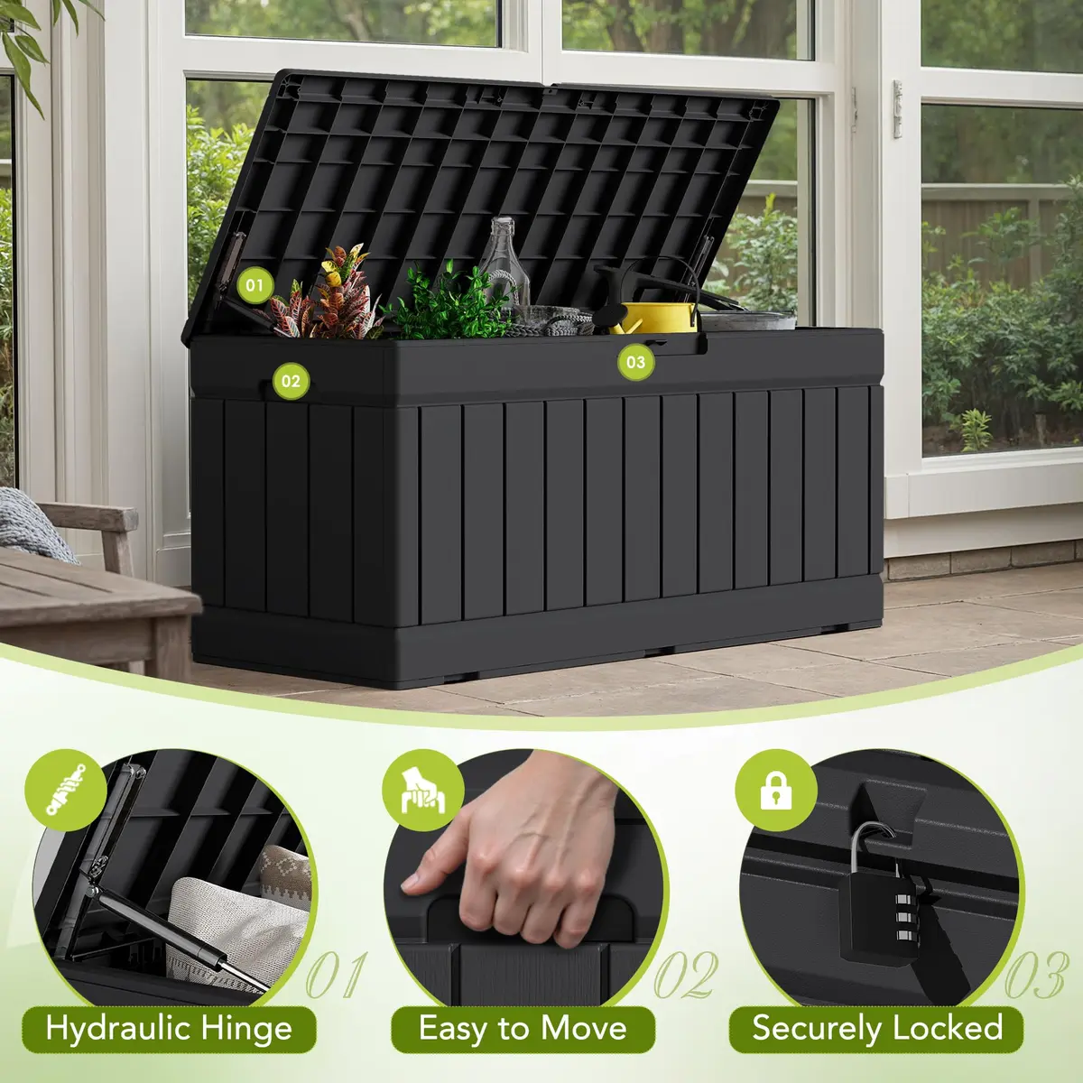 Devoko 78 Gallon Deck Box Waterproof Resin Outdoor Storage Bench with Lockable Lid - view 2