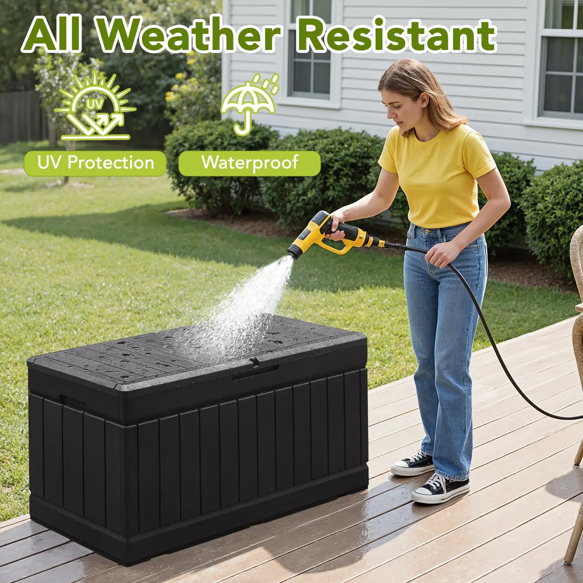 Devoko 78 Gallon Deck Box Waterproof Resin Outdoor Storage Bench with Lockable Lid - view 3