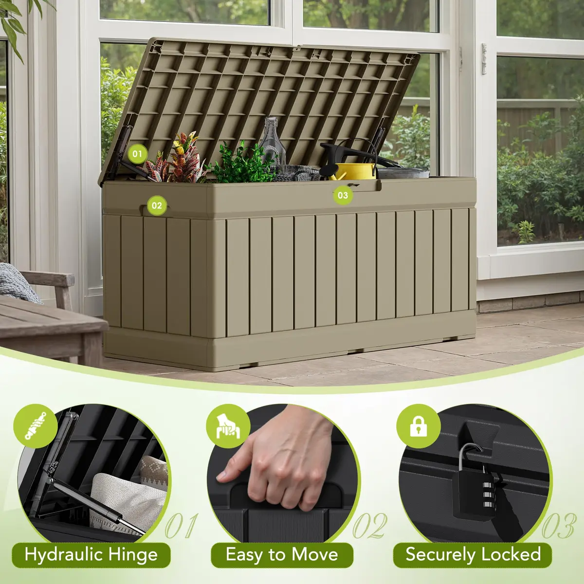 Devoko 78 Gallon Deck Box Waterproof Resin Outdoor Storage Box | Large Capacity with Lockable Lid (70-120 chars) - view 2