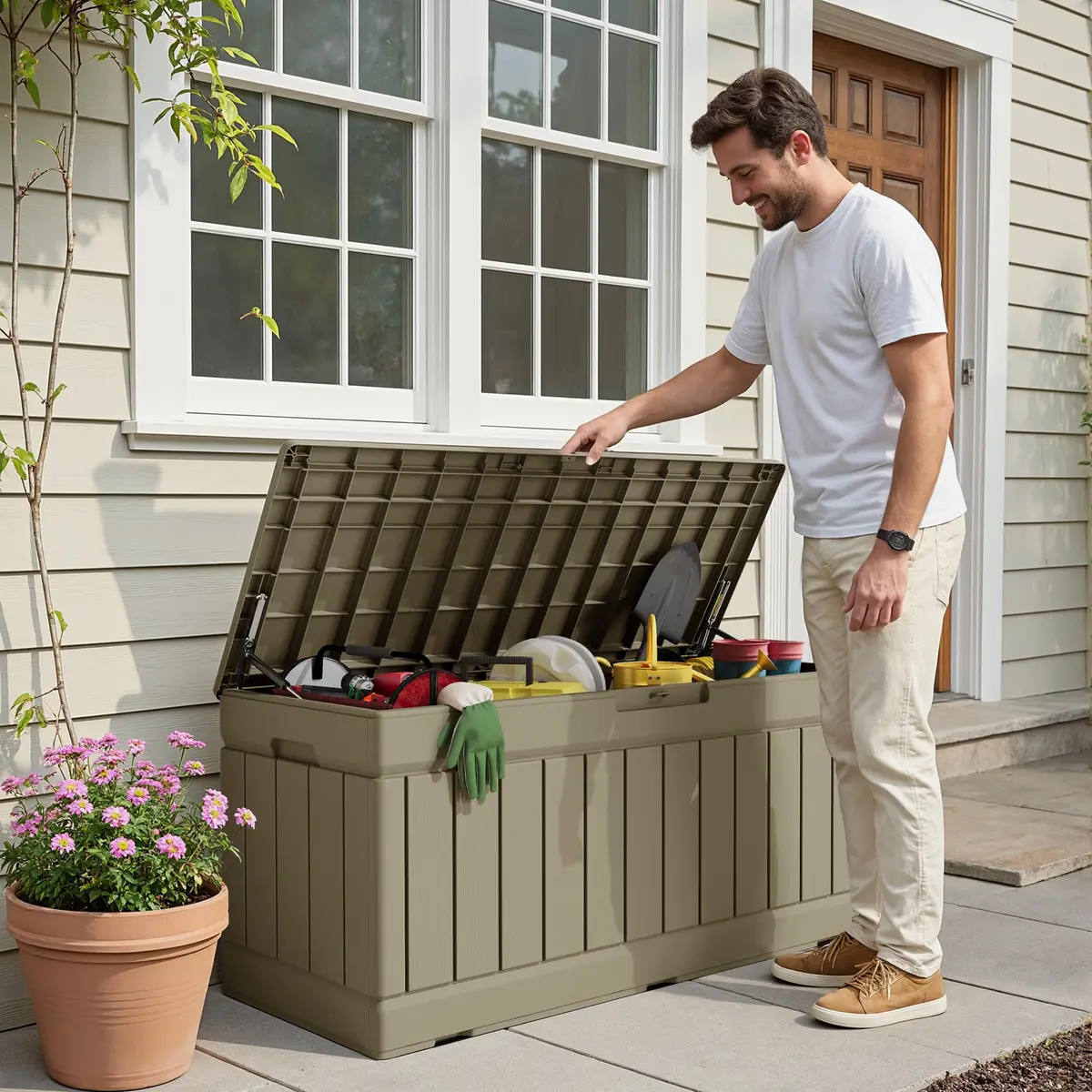 Devoko 78 Gallon Deck Box Waterproof Resin Outdoor Storage Box | Large Capacity with Lockable Lid (70-120 chars) - view 3