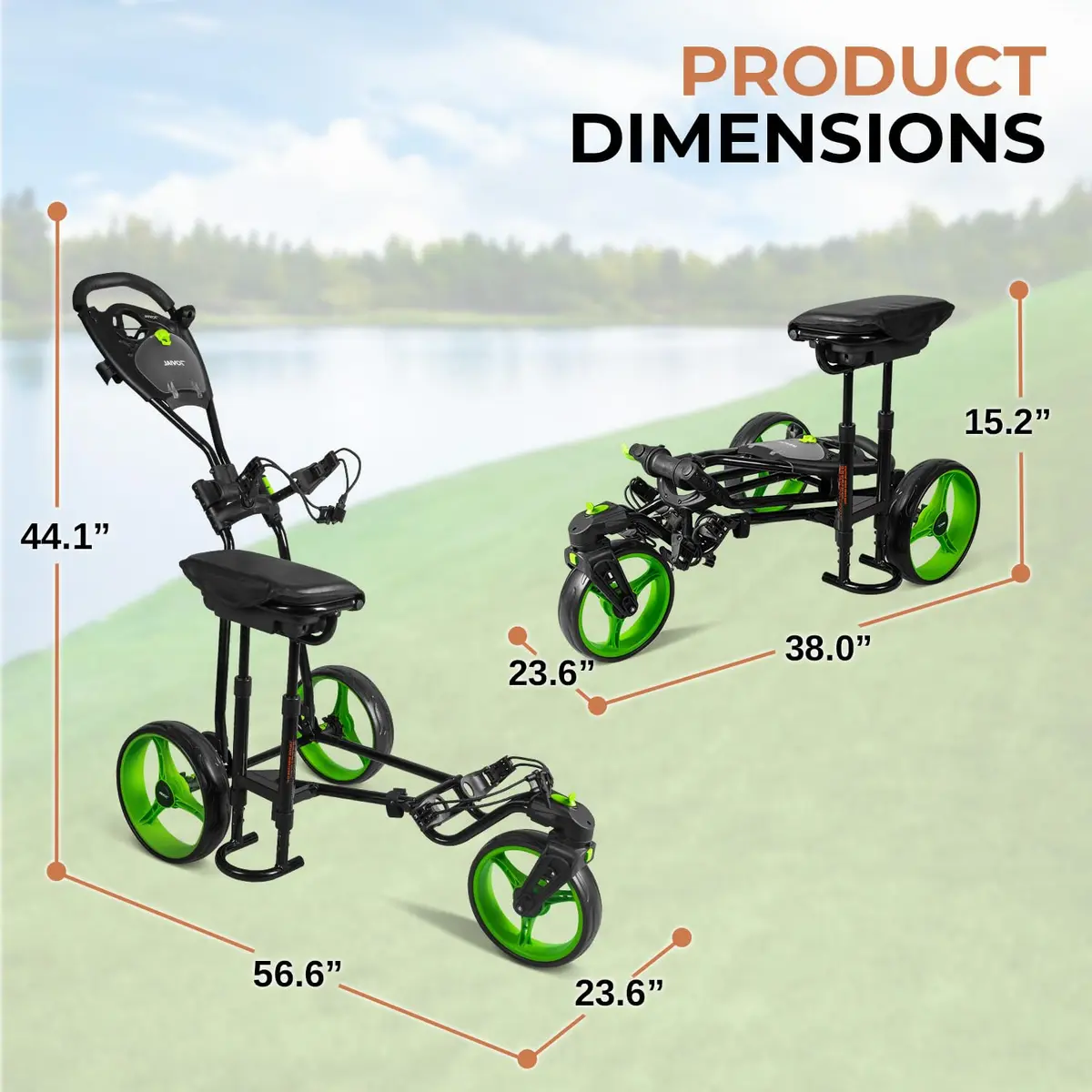 JOVIAL Golf Push Cart 3 Wheel | Foldable Steel Frame, Adjustable Handle, Quick Brake, 33.1 lbs Capacity - view 7