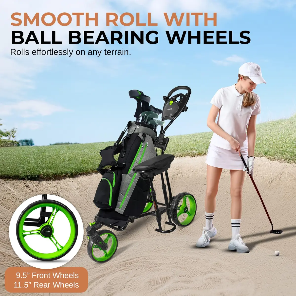 JOVIAL Golf Push Cart 3 Wheel | Foldable Steel Frame, Adjustable Handle, Quick Brake, 33.1 lbs Capacity - view 2