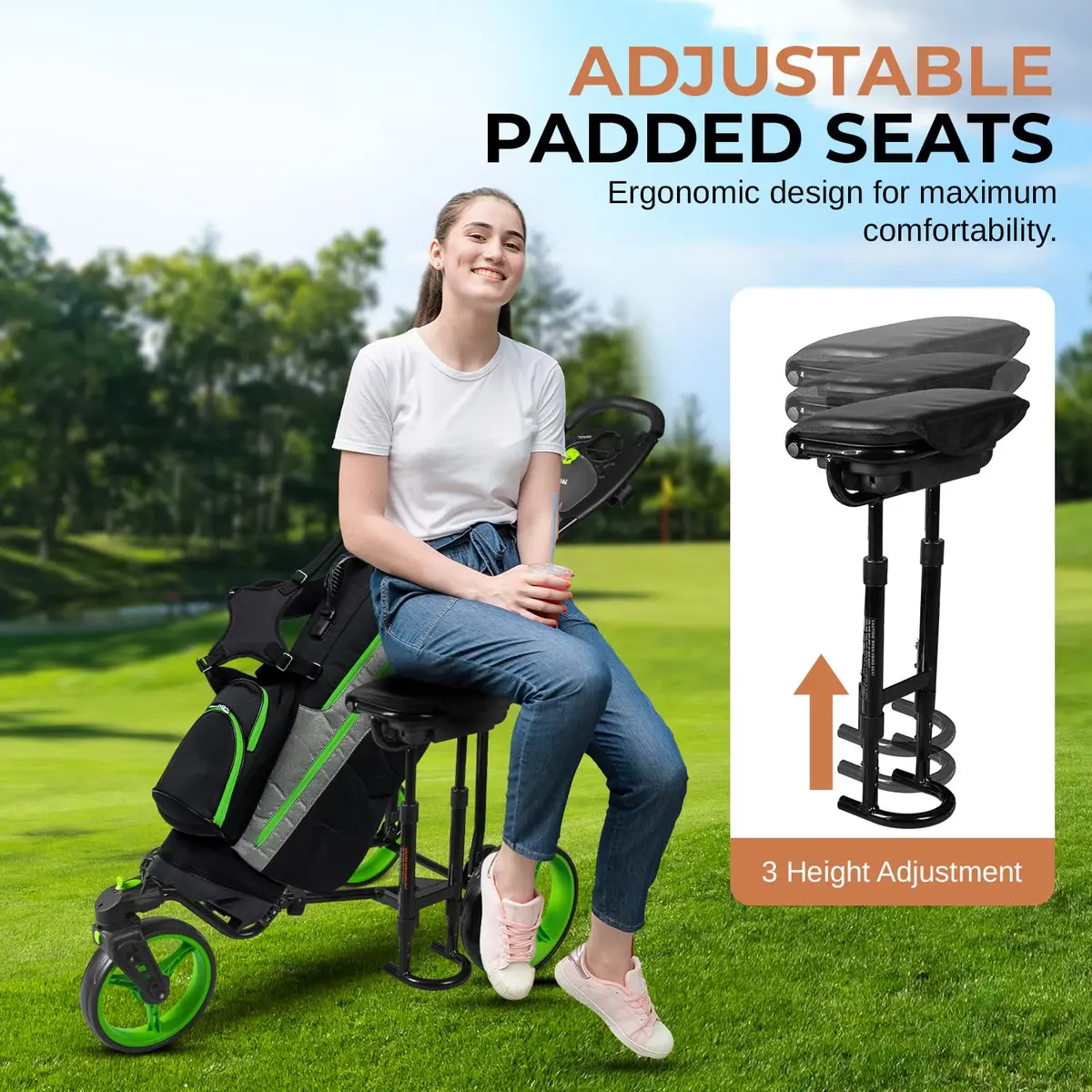 JOVIAL Golf Push Cart 3 Wheel | Foldable Steel Frame, Adjustable Handle, Quick Brake, 33.1 lbs Capacity - view 4