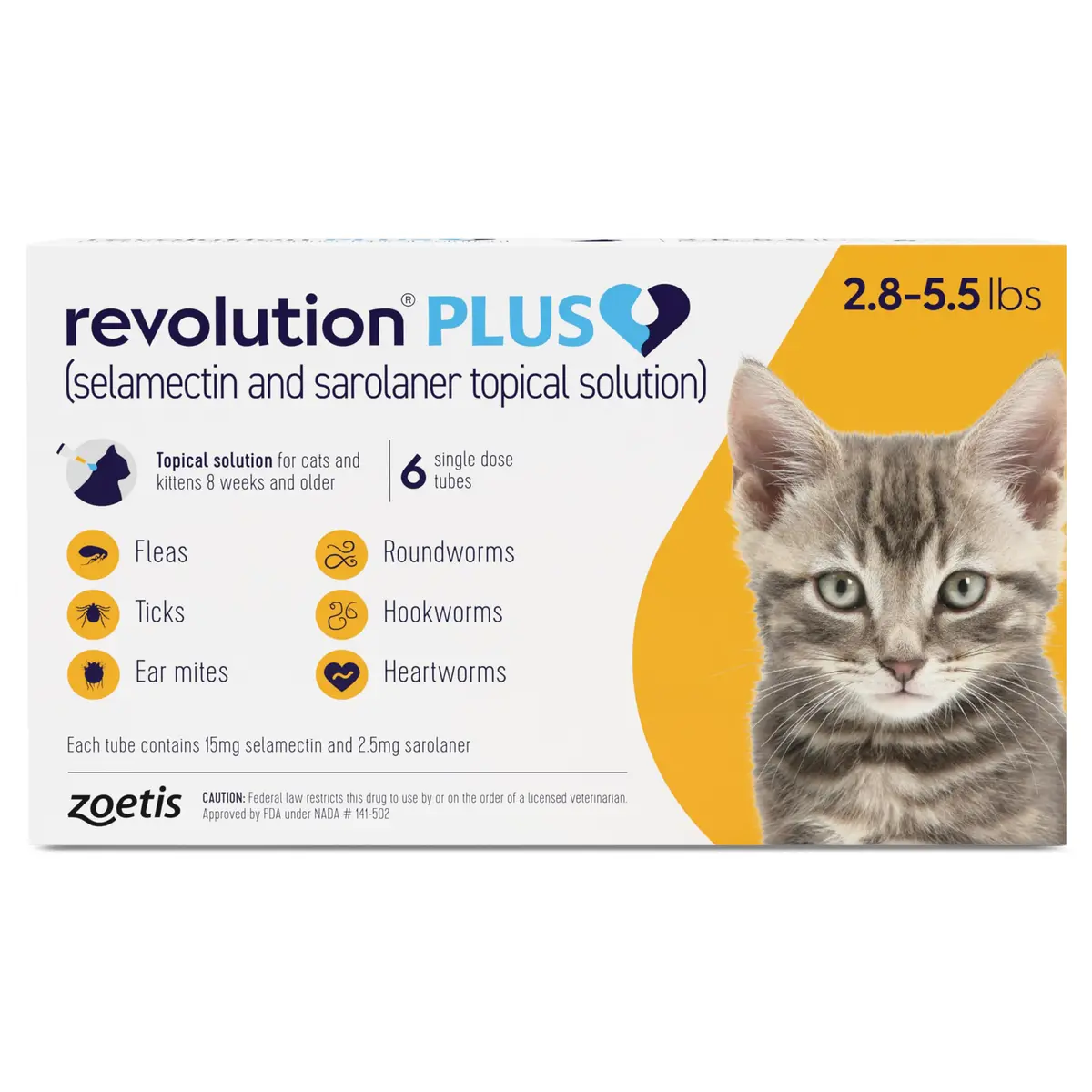 Revolution Plus Topical Solution for Cats 2.8-5.5 lbs | 7-in-1 Parasite Protection - main product image