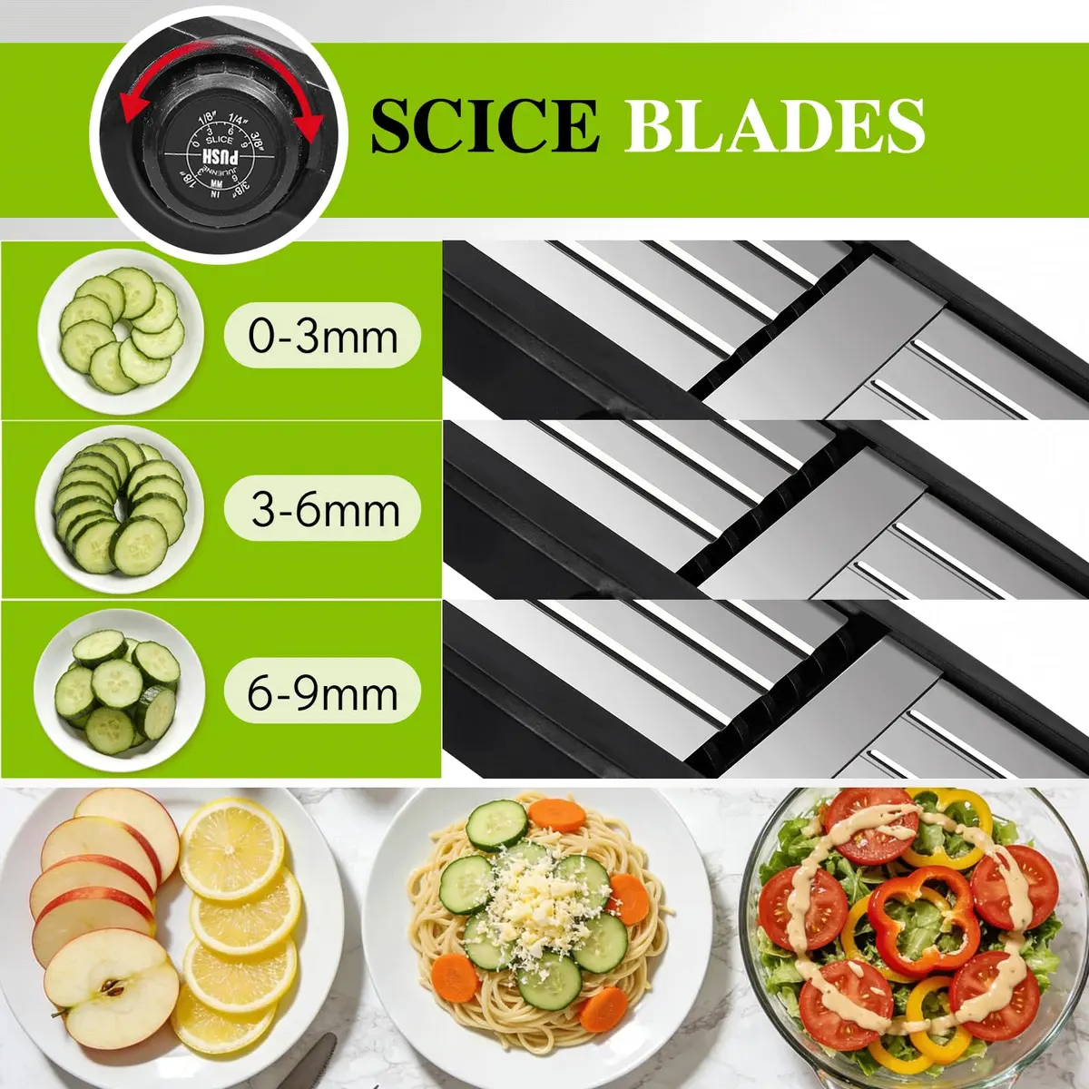 MASTERTOP 5-in-1 Mandoline Slicer with Adjustable Blades & Safety Guard | 23cm (9.25") Length - view 2