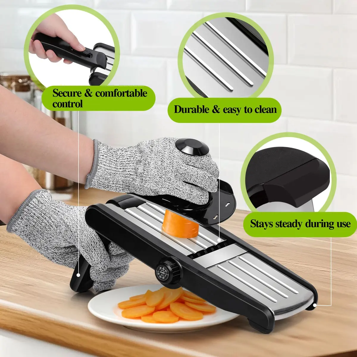 MASTERTOP 5-in-1 Mandoline Slicer with Adjustable Blades & Safety Guard | 23cm (9.25") Length - view 4