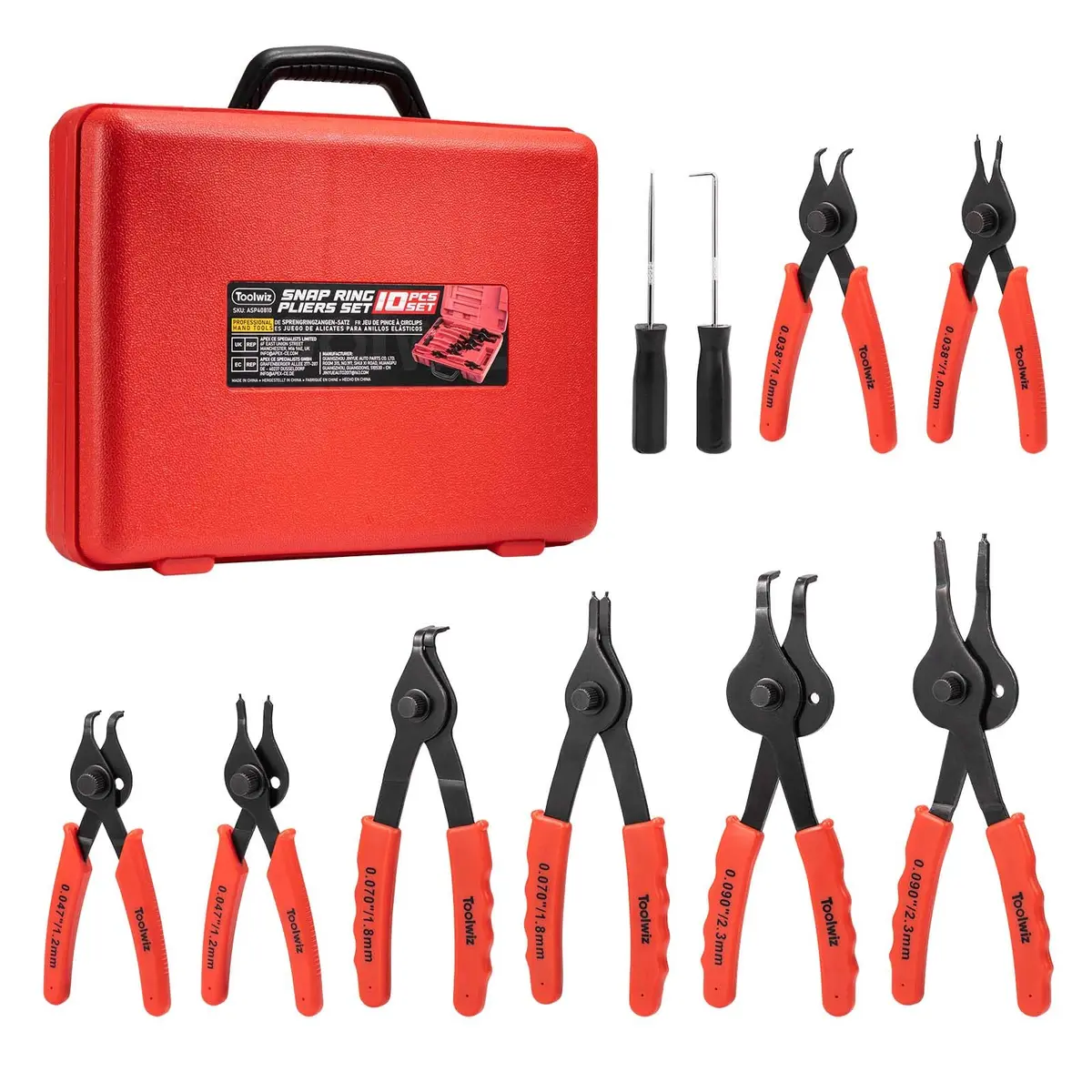 Toolwiz Snap Ring Pliers Set, 10 Pcs | Heavy Duty Circlip & Retaining Ring Tools for Automotive & DIY - main product image