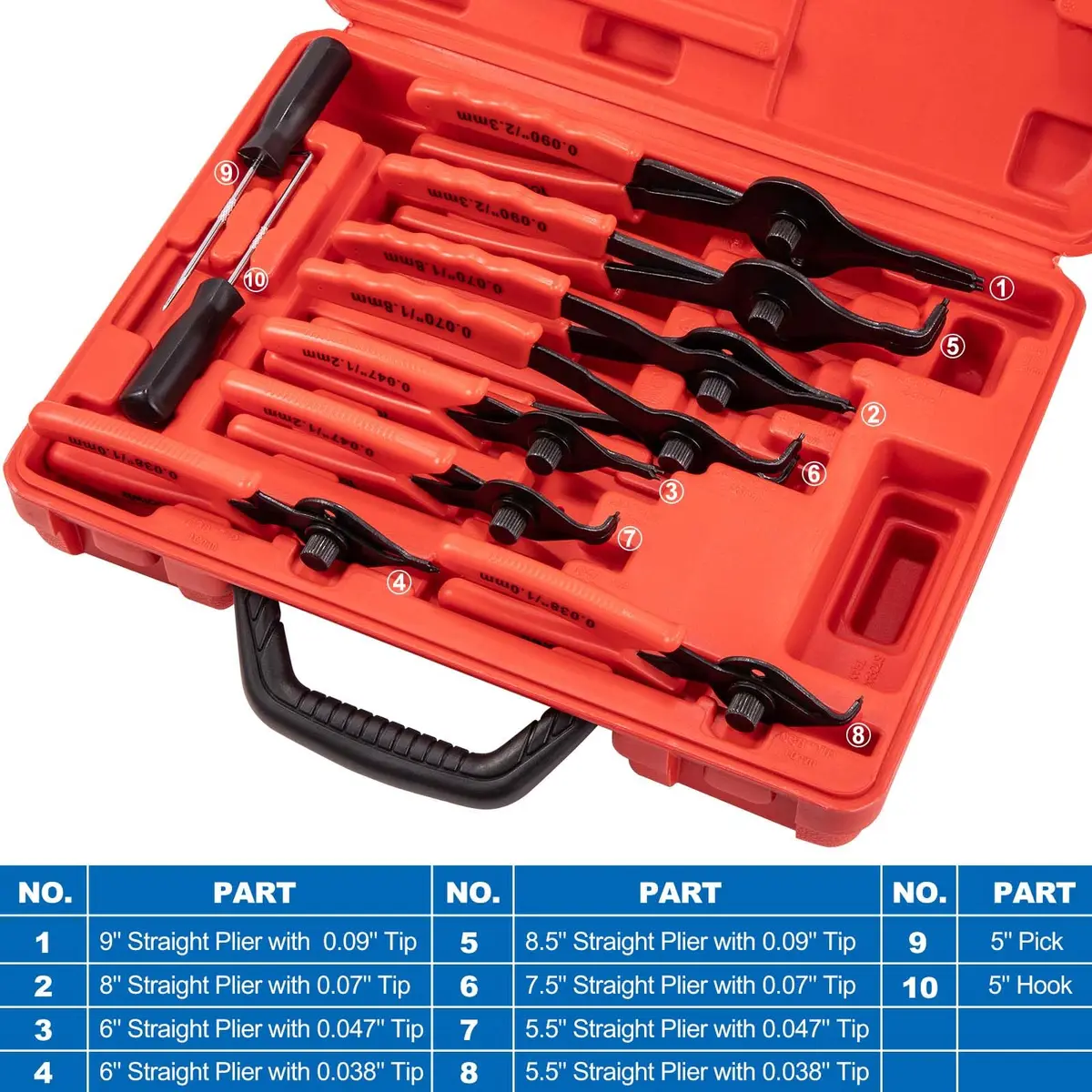 Toolwiz Snap Ring Pliers Set, 10 Pcs | Heavy Duty Circlip & Retaining Ring Tools for Automotive & DIY - view 6