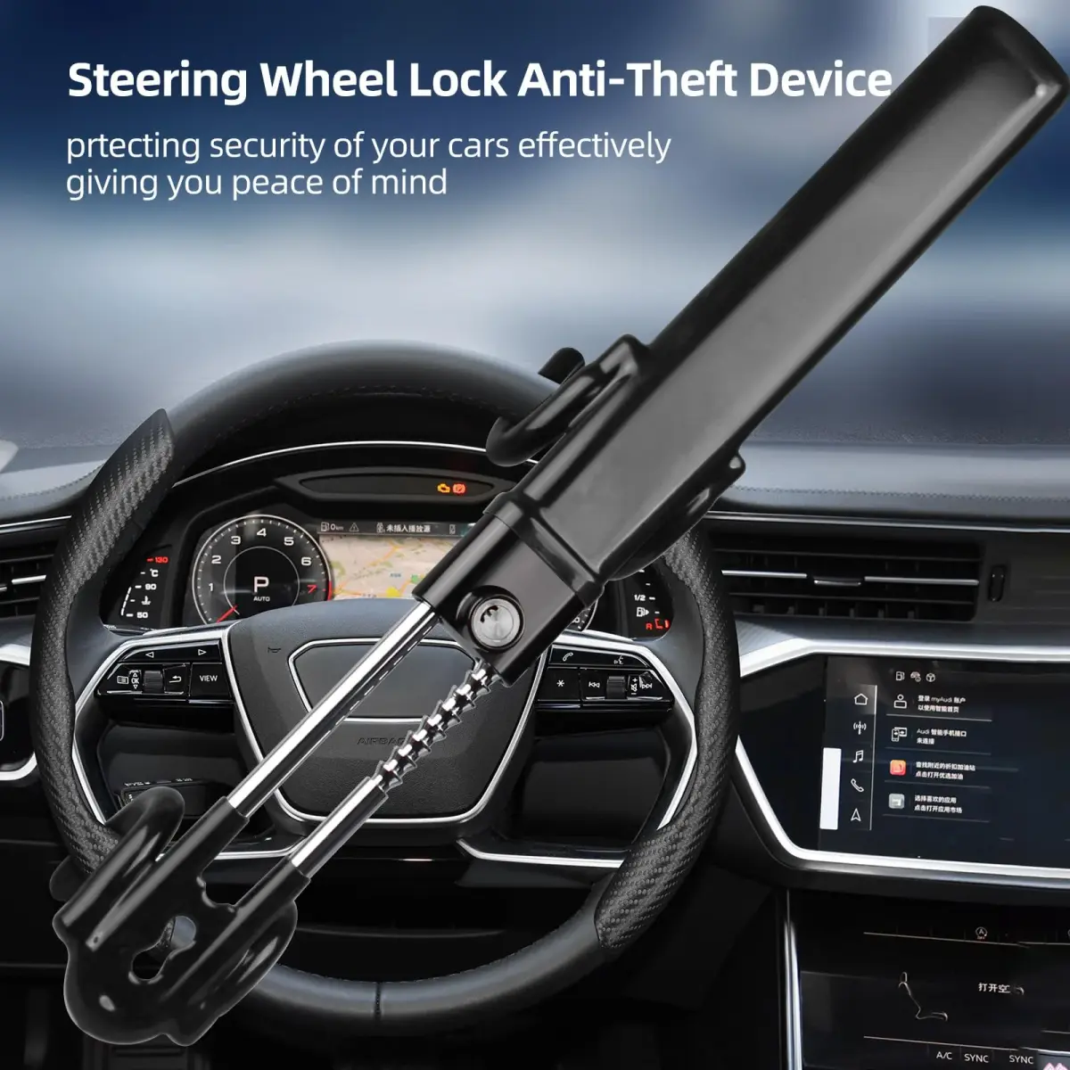 NOEAIKE Heavy Duty Steering Wheel Lock Anti-Theft Car Device with Dual Hooks & 2 Keys | Fits 12.7cm-33cm Wheels - view 2