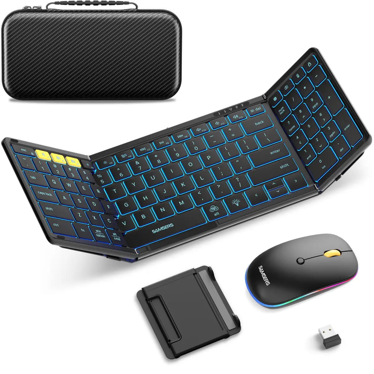 Samsers Foldable Keyboard and Mouse Combo with Backlit, Full-Size Portable Travel Keyboard & Rechargeable Wireless Mouse (Black) - main product image