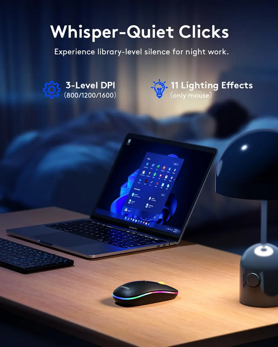 Samsers Foldable Keyboard and Mouse Combo with Backlit, Full-Size Portable Travel Keyboard & Rechargeable Wireless Mouse (Black) - view 5