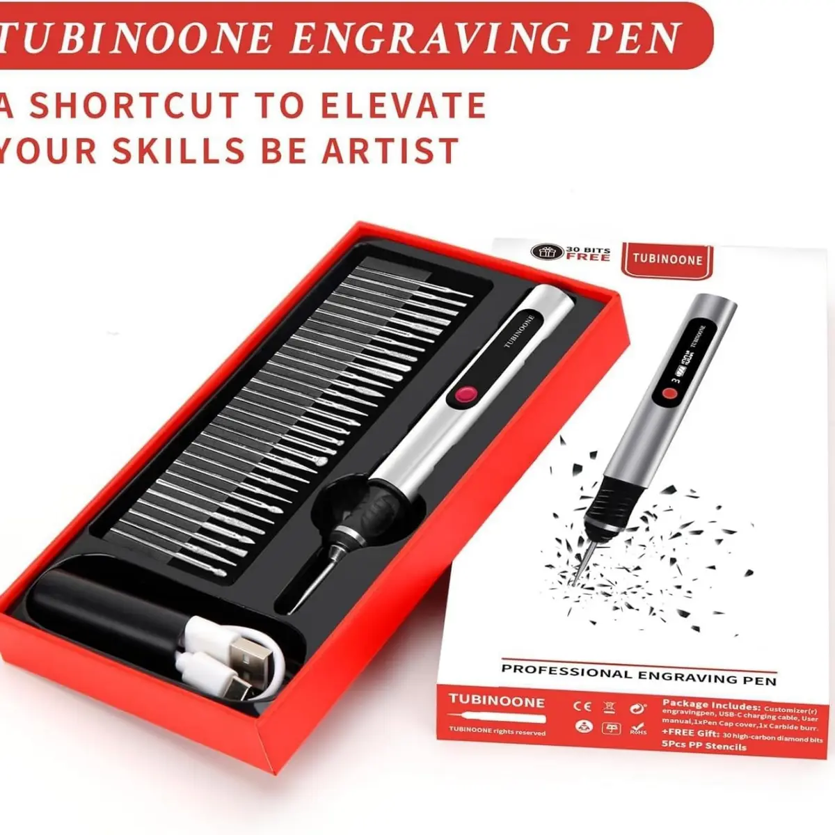 TUBINOONE Engraving Pen Silver | Cordless Portable Art & DIY Tool for Surfaces - view 7