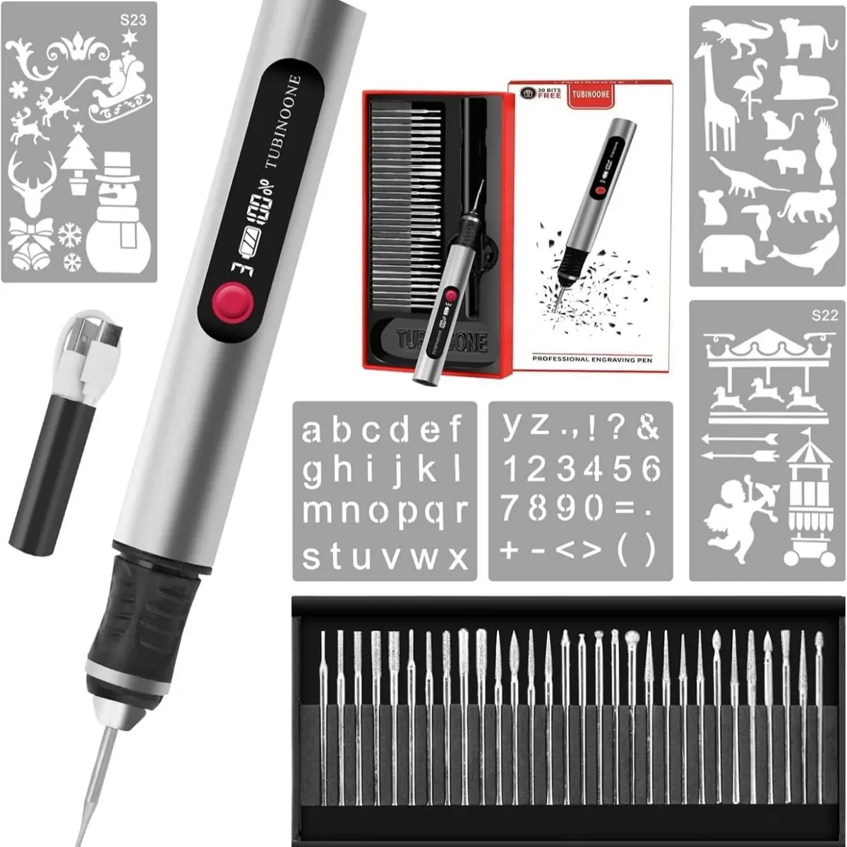 TUBINOONE Engraving Pen Silver | Cordless Portable Art & DIY Tool for Surfaces - view 2