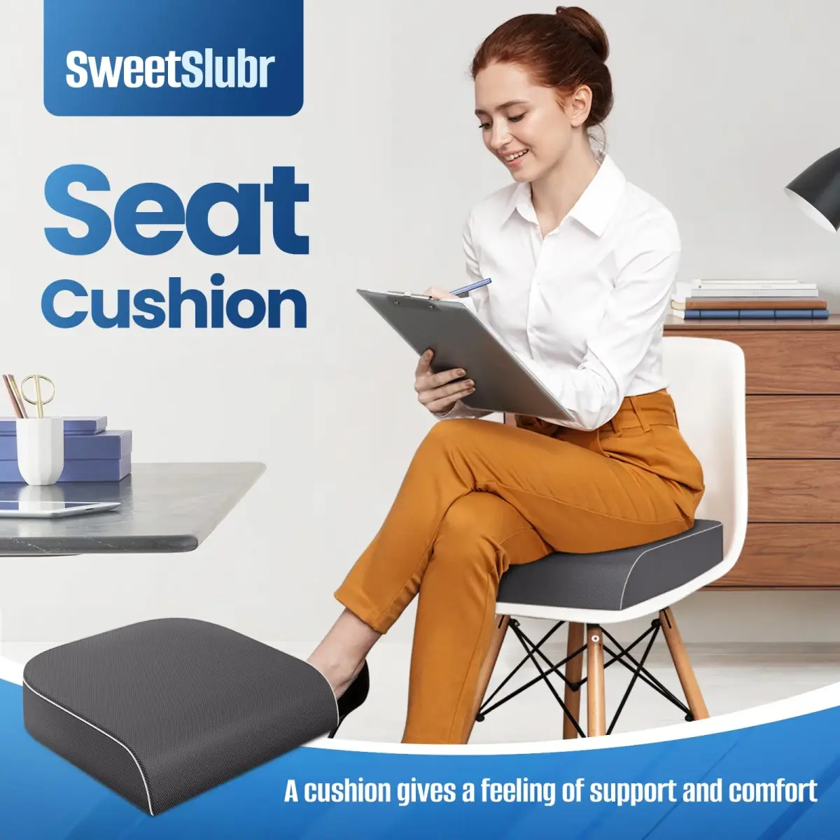 SweetSlubr Memory Foam Seat Cushion XL | Tailbone Pain Relief, Ergonomic Office Chair Pad - view 7