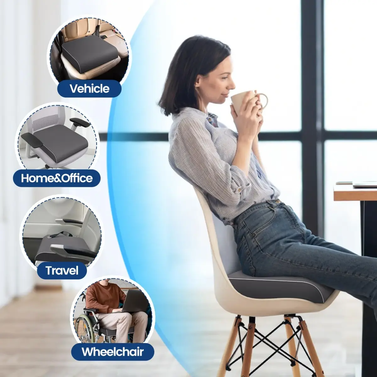SweetSlubr Memory Foam Seat Cushion XL | Tailbone Pain Relief, Ergonomic Office Chair Pad - view 4